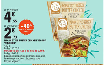 E.Leclerc INDIAN STYLE BUTTER CHICKEN VEGAN (³) "YOUCOOK" offre
