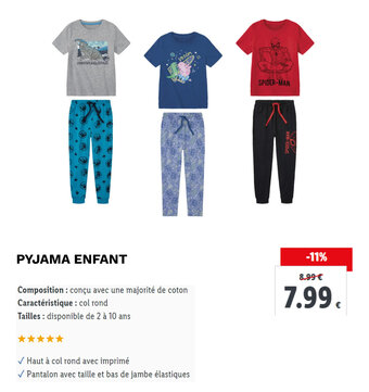 Lidl PYJAMA ENFANT offre