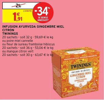 Intermarché INFUSION AYURVEDA GINGEMBRE MIEL CITRON TWININGS offre