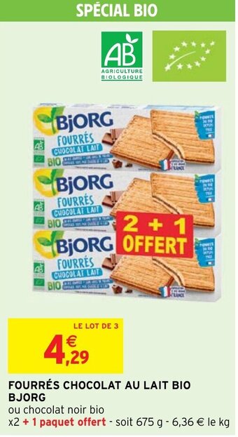 Intermarché FOURRÉS CHOCOLAT AU LAIT BIO BJORG offre