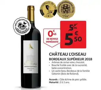 Auchan Direct Château L'oiseau Bordeaux Supérieur 2018 offre
