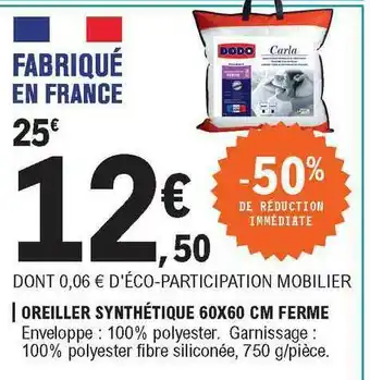 E.Leclerc Oreiller Synthétique 60 X 60 Cm Ferme Dodo offre