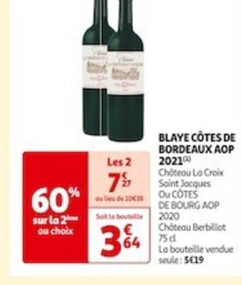 Auchan Supermarché BLAYE CÔTES DE BORDEAUX AOP 2021 offre