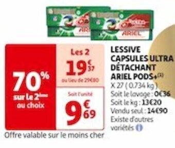 Auchan Supermarché LESSIVE CAPSULES ULTRA DÉTACHANT ARIEL PODS offre