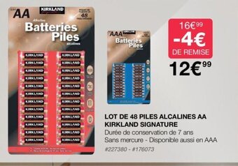 Costco LOT DE 48 PILES ALCALINES AA KIRKLAND SIGNATURE offre