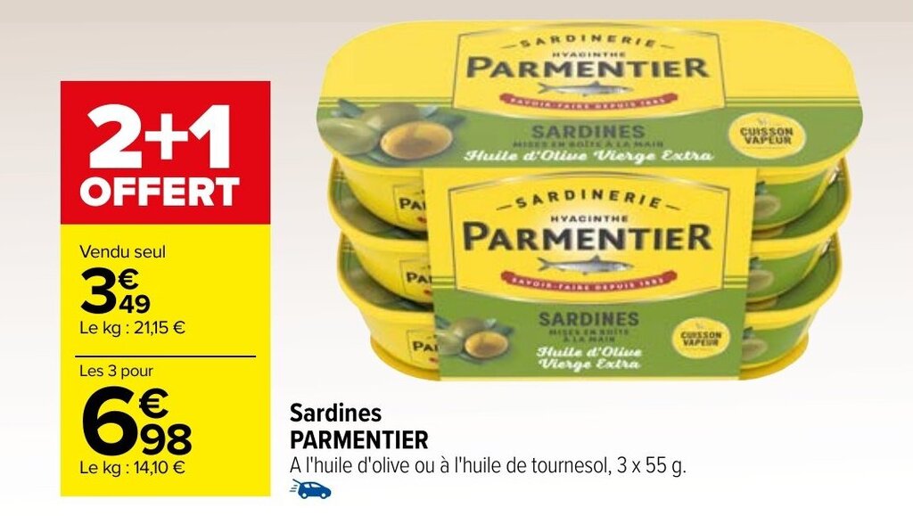 Promo Sardines PARMENTIER chez Carrefour