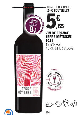 VIN DE FRANCE TERRE MÉTISSÉE 2021 13,5% vol.