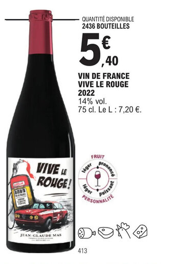 E.Leclerc VIN DE FRANCE VIVE LE ROUGE 2022 offre