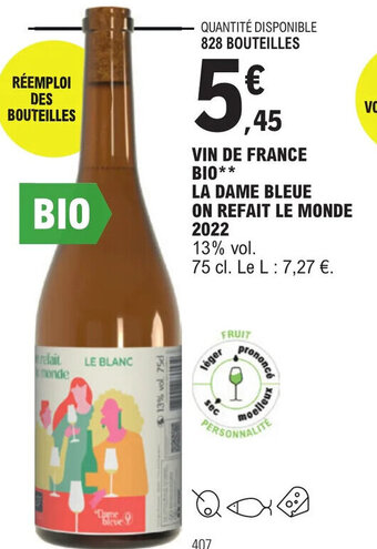 VIN DE FRANCE BIO** LA DAME BLEUE ON REFAIT LE MONDE 2022