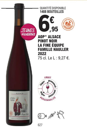 E.Leclerc AOP* ALSACE PINOT NOIR LA FINE ÉQUIPE FAMILLE HAULLER 2022 offre