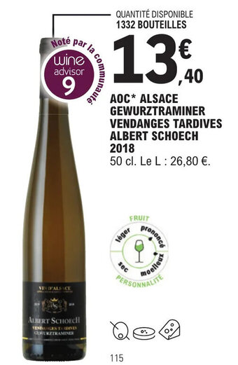 AOC* ALSACE GEWURZTRAMINER VENDANGES TARDIVES ALBERT SCHOECH 2018