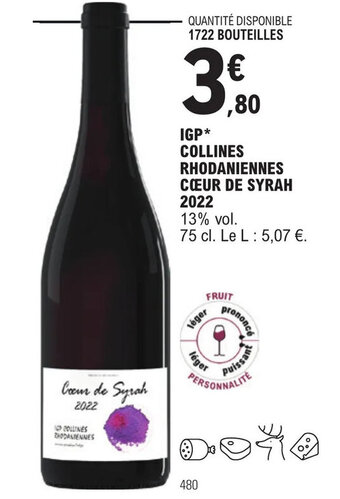 E.Leclerc IGP* COLLINES RHODANIENNES CŒUR DE SYRAH offre