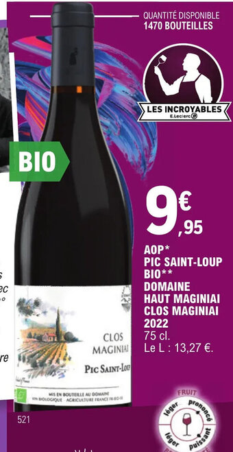 AOP* PIC SAINT-LOUP BIO** DOMAINE HAUT MAGINIAI CLOS MAGINIAI 2022