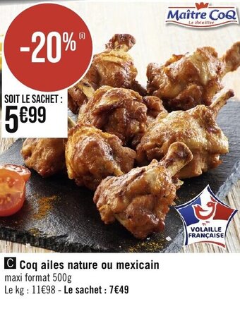 Géant Casino Coq ailes nature ou mexicain offre