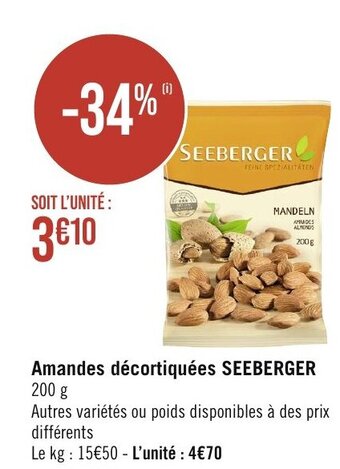 Géant Casino Amandes décortiquées SEEBERGER offre