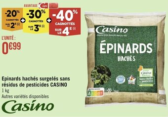 Géant Casino Epinards hachés surgelés sans résidus de pesticides CASINO offre