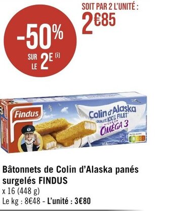 Géant Casino Bâtonnets de Colin d'Alaska panés surgelés FINDUS offre