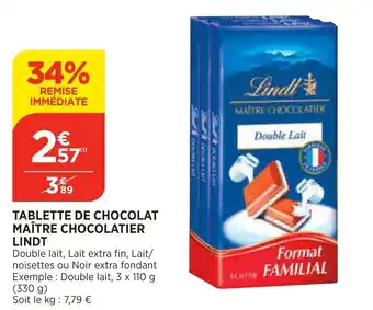 Bi1 Tablette de chocolat maître chocolatier lindt offre