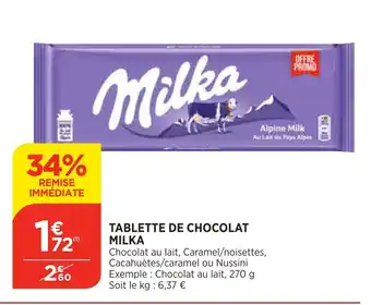 Bi1 Tablette de chocolat milka offre