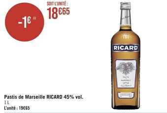 Pastis de Marseille RICARD 45% vol. 1L