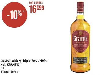 Géant Casino Scotch Whisky Triple Wood 40% vol. GRANT'S offre