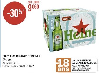 Géant Casino Bière blonde Silver HEINEKEN 4% vol. offre
