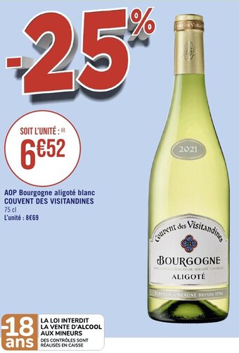 AOP Bourgogne aligoté blanc COUVENT DES VISITANDINES 75 cl