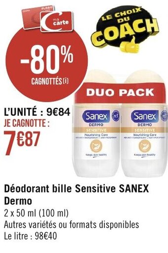 Géant Casino Déodorant bille Sensitive SANEX Dermo offre