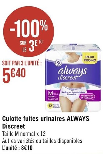 Géant Casino Culotte fuites urinaires ALWAYS Discreet offre