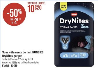 Sous vêtements de nuit HUGGIES DryNites garçon