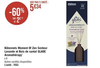 Géant Casino Bâtonnets Moment Of Zen Senteur Lavande et Bois de santal GLADE Aromathérapy offre