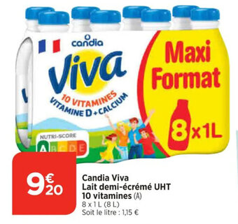 Bi1 Candia Viva Lait demi-écrémé UHT 10 vitamines offre