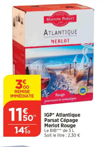 Bi1 IGP* Atlantique Parsat Cépage Merlot Rouge offre