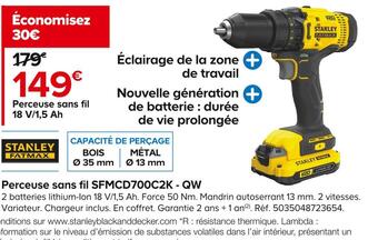 Castorama Stanley perceuse sans fil sfmcd700c2k - qw offre