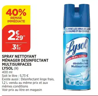 Bi1 Spray Nettoyant Ménager Désinfectant Multisurfaces Lysol offre