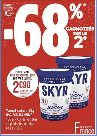 Casino Supermarchés Danone yaourt nature skyr 0% mg offre