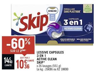 Spar Skip lessive capsules 3 en 1 active clean offre