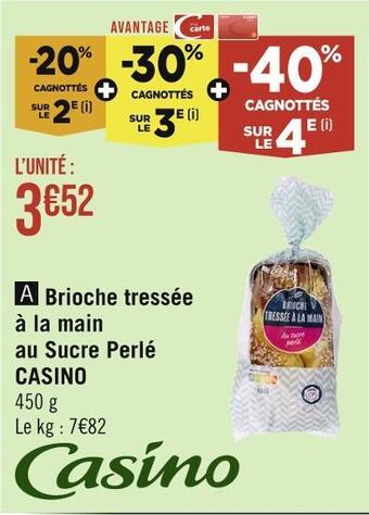 Casino Supermarchés Casino brioche tressée à la main au sucre perlé offre