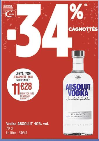 Casino Supermarchés Absolut vodka 40% vol offre