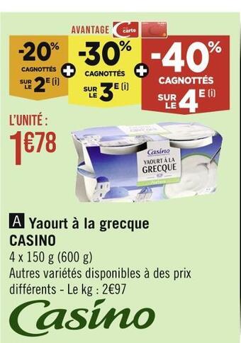 Casino Supermarchés Casino yaourt à la grecque offre