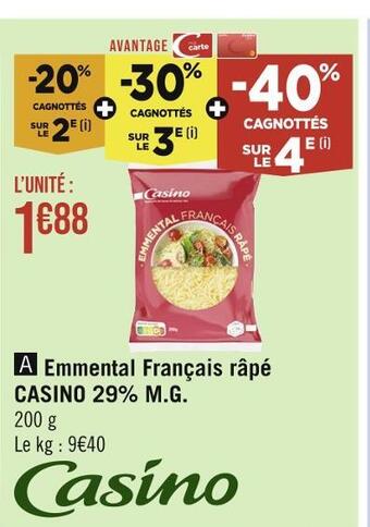 Casino Supermarchés Casino emmental français râpé 29% m.g offre