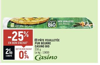 Spar Casino bio pâte feuilletée pur beurre offre