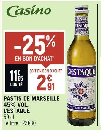 Spar L’estaque pastis de marseille 45% vol offre