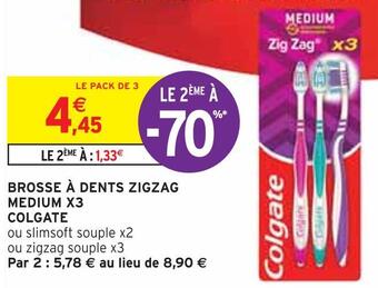 Intermarché Colgate brosse à dents zigzag medium x3 offre