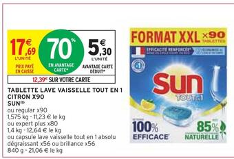 Intermarché Sun tablette lave vaisselle tout en 1 citron x90 offre
