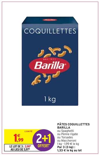 Intermarché Barilla pâtes coquillettes offre