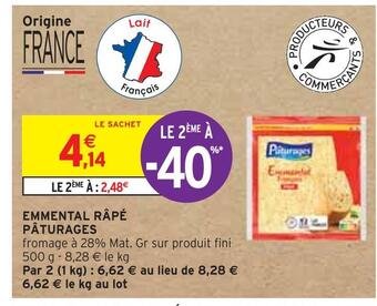 Intermarché Pâturages emmental râpé offre