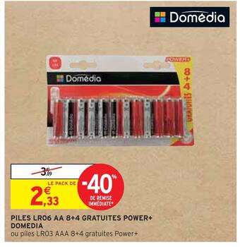 Intermarché Domedia piles lr06 aa 8+4 gratuites power+ offre