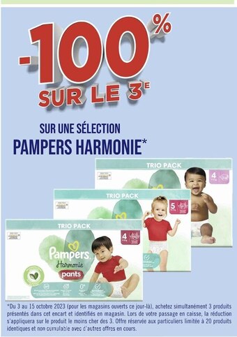 Pampers -100% sur le 3e sur une sélection pampers harmonie