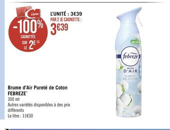 Casino Hyperfrais Febreze brume d’air pureté de coton offre